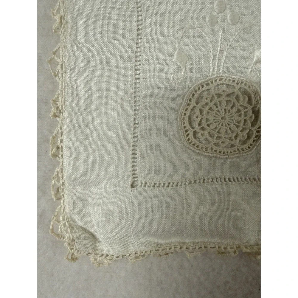Vtg Handmade Pillow Sham Embroidered Cutwork Crochet Lace Victorian 14x19 Shabby